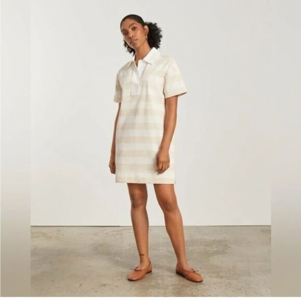 Everlane Organic Cotton Polo Cream and White Striped Short-Sleeve Mini Dress XS